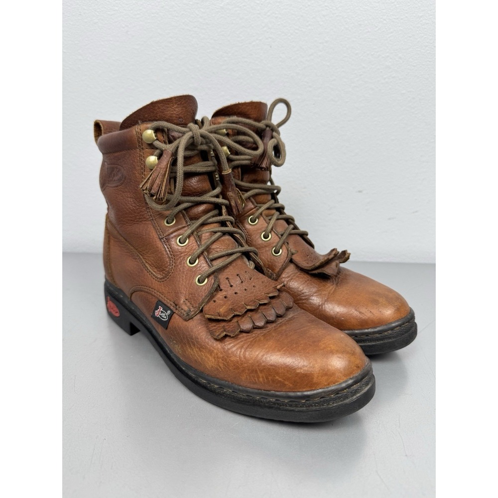 Justin Lacer Kiltie Boots Womens 7 Brown Leather Roper Cowboy Western Rodeo Work